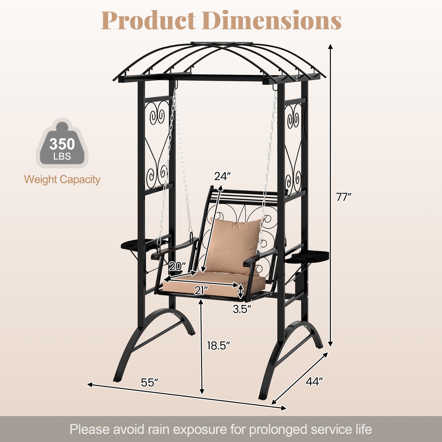 Outdoor Porch Swing with Stand and 2 Trellises for Adults, Black Porch Swings at Gallery Canada