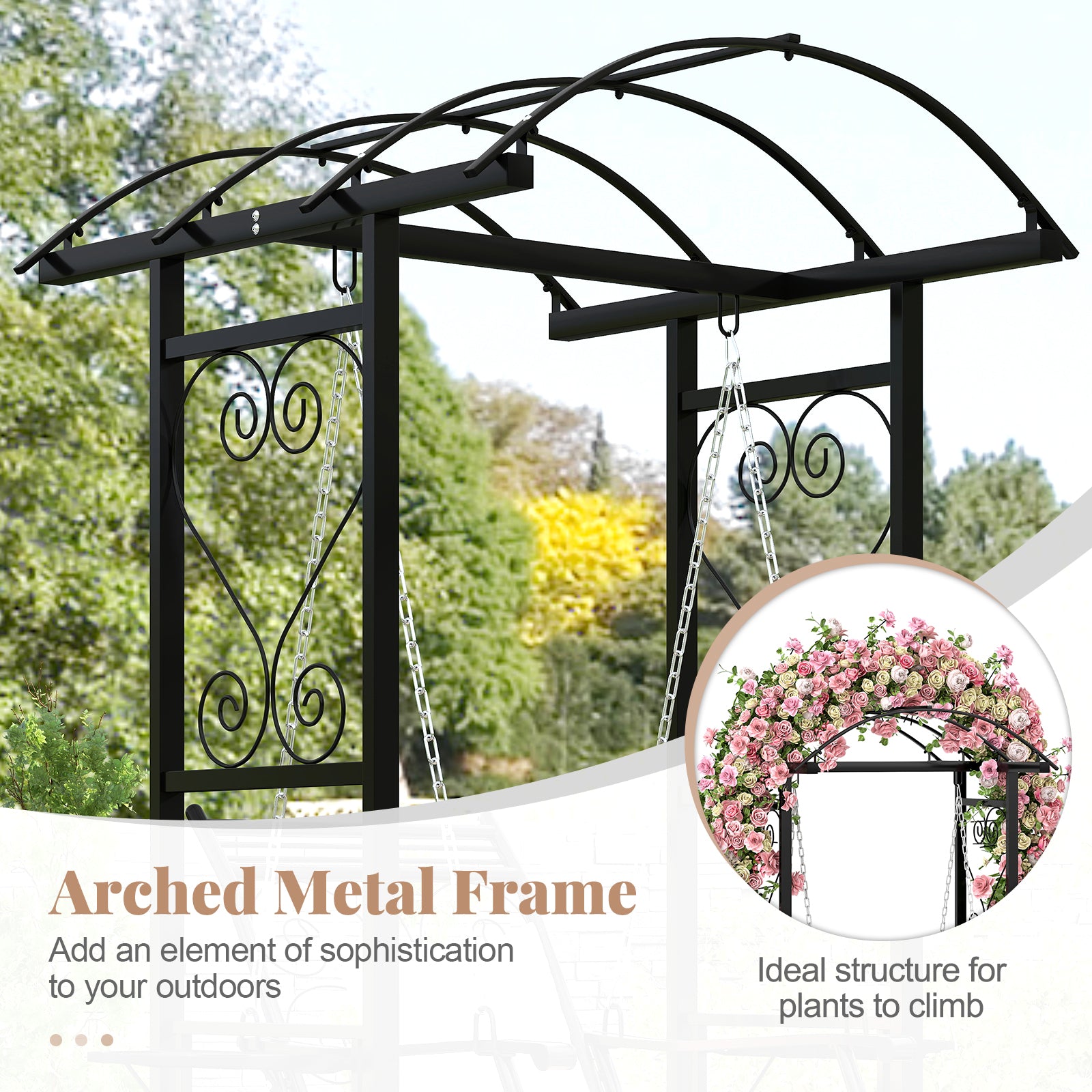 Outdoor Porch Swing with Stand and 2 Trellises for Adults, Black Porch Swings at Gallery Canada