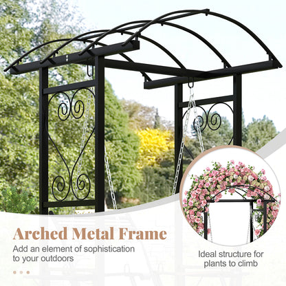 Outdoor Porch Swing with Stand and 2 Trellises for Adults, Black Porch Swings at Gallery Canada