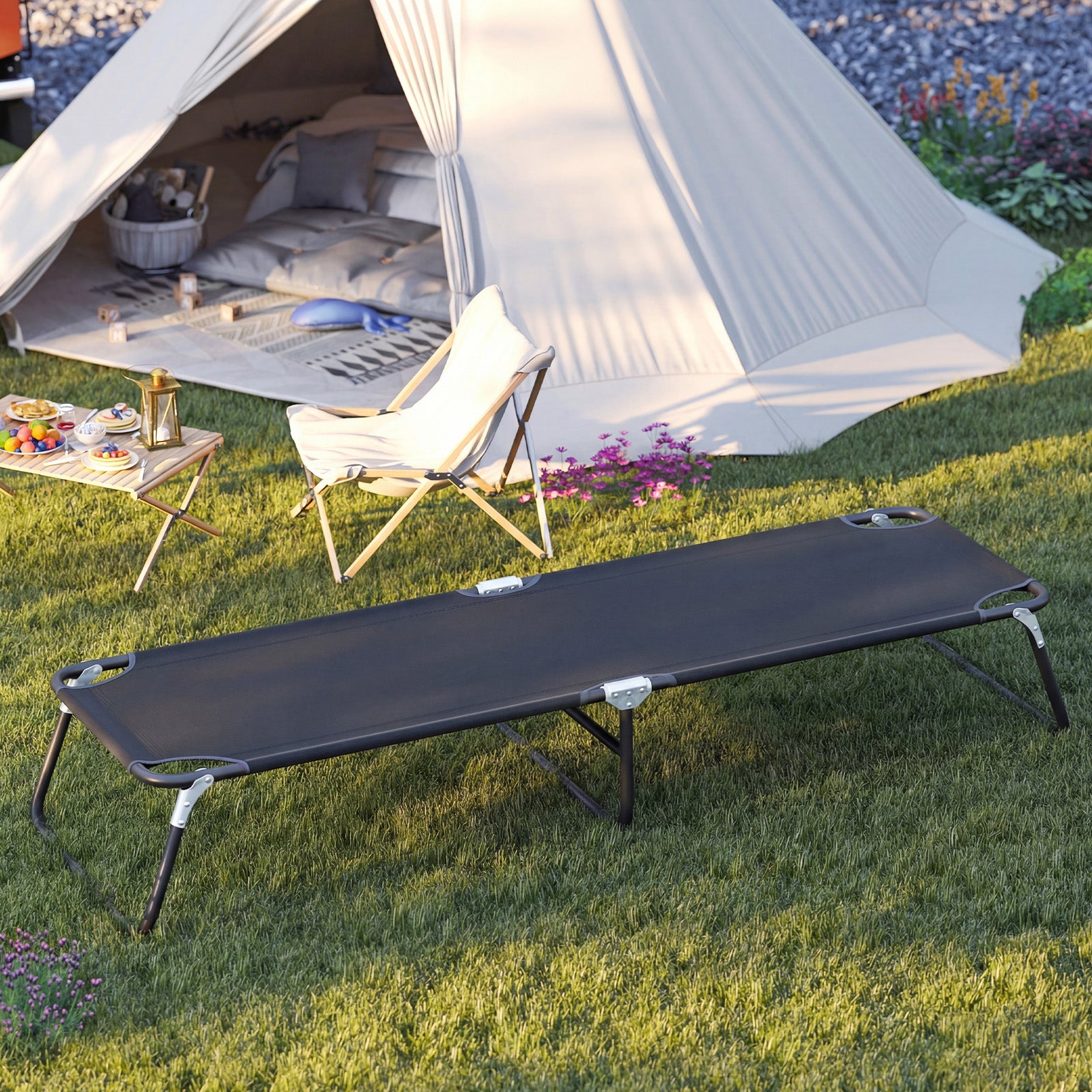 Portable Folding Camping Bed, Outdoor Sleeping Hiking Travel, Black Camping Furniture at Gallery Canada
