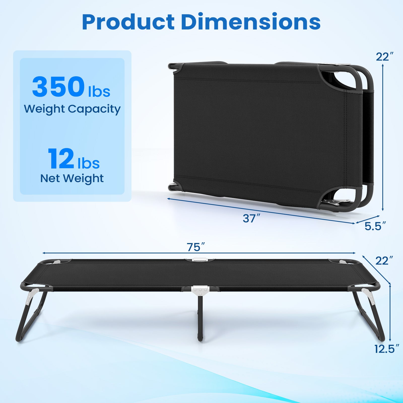 Portable Folding Camping Bed, Outdoor Sleeping Hiking Travel, Black Camping Furniture at Gallery Canada
