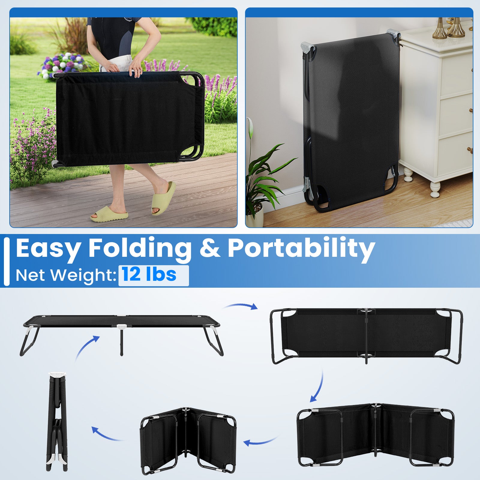 Portable Folding Camping Bed, Outdoor Sleeping Hiking Travel, Black Camping Furniture at Gallery Canada