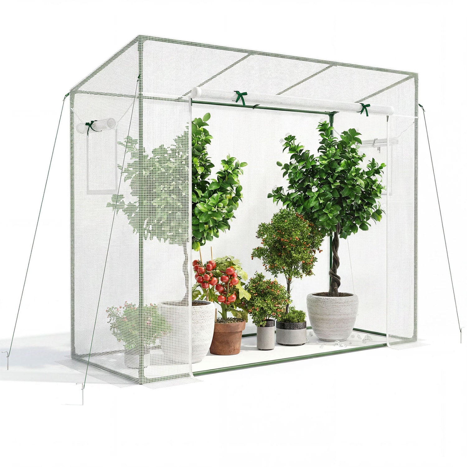 Outdoor Walk-in Greenhouse, PE Cover, Roll-up Zipper Door, White Greenhouses White at Gallery Canada