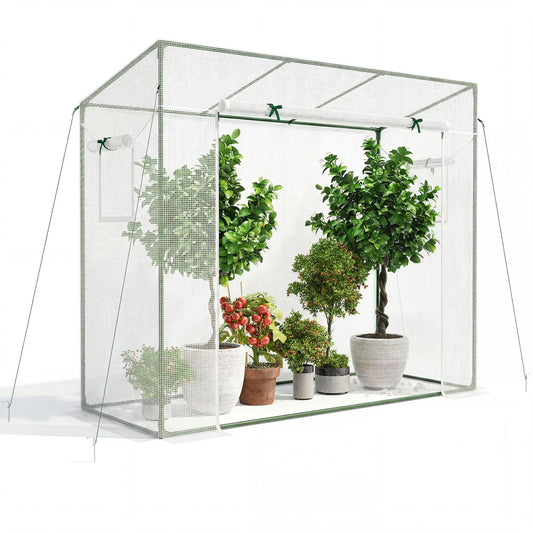 Outdoor Walk-in Greenhouse, PE Cover, Roll-up Zipper Door, White Greenhouses White at Gallery Canada