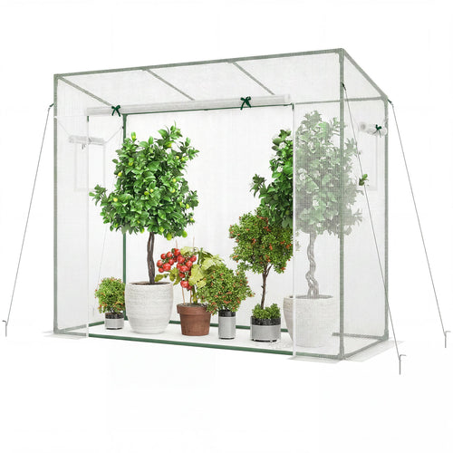 Outdoor Walk-in Greenhouse, PE Cover, Roll-up Zipper Door, White