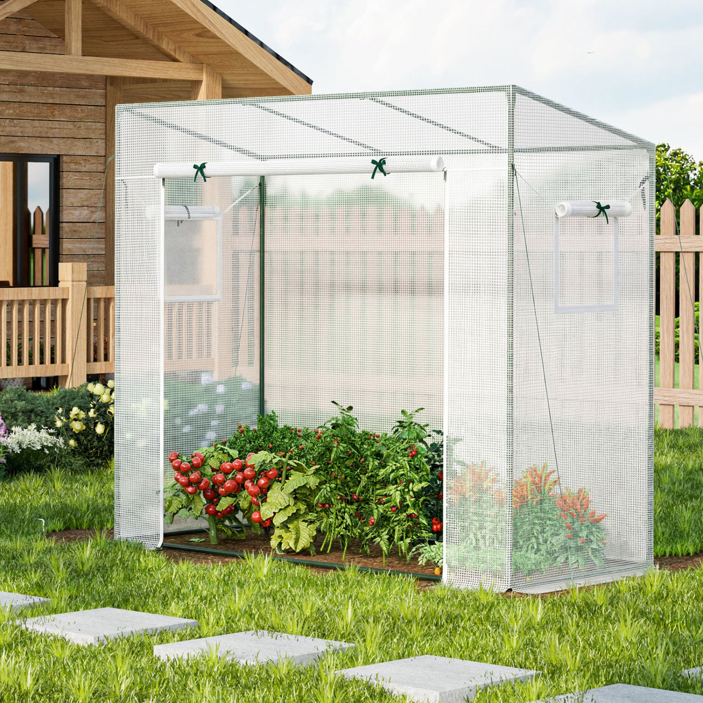 Outdoor Walk-in Greenhouse, PE Cover, Roll-up Zipper Door, White Greenhouses at Gallery Canada