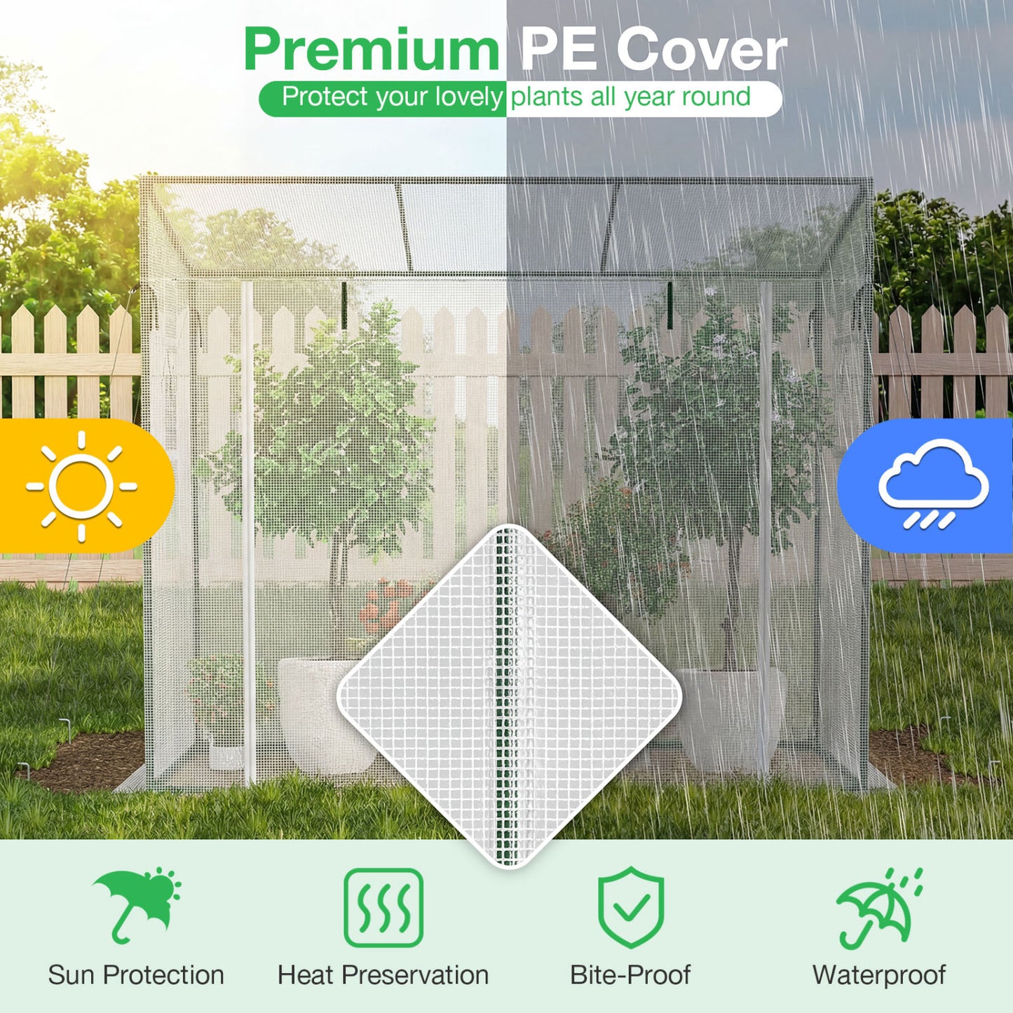Outdoor Walk-in Greenhouse, PE Cover, Roll-up Zipper Door, White Greenhouses at Gallery Canada