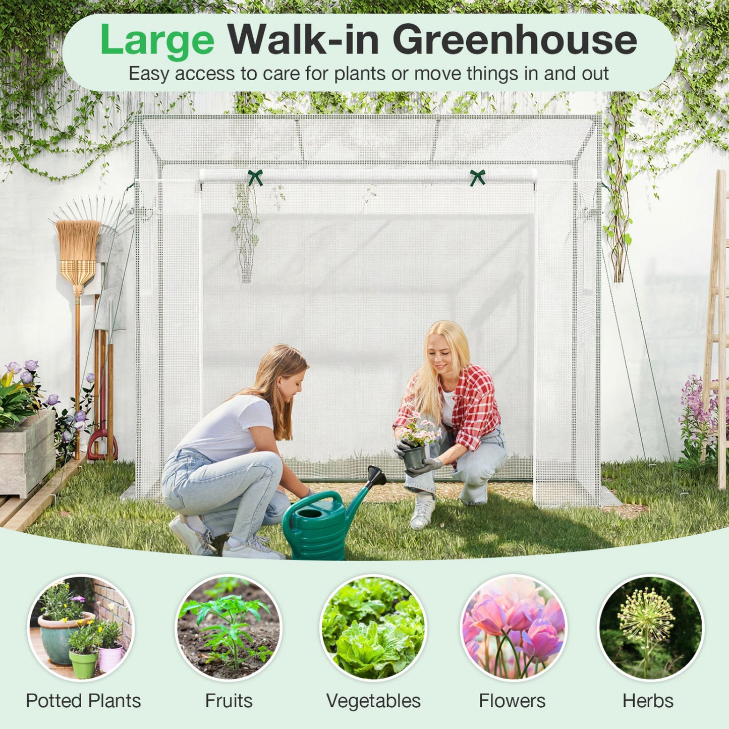 Outdoor Walk-in Greenhouse, PE Cover, Roll-up Zipper Door, White Greenhouses at Gallery Canada