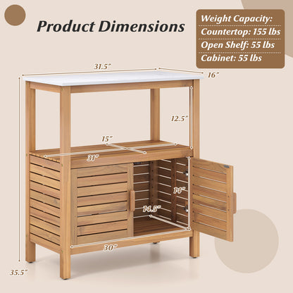 Table de rempotage en bois d'acacia, portes à persiennes, naturel