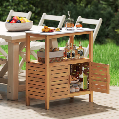 Table de rempotage en bois d'acacia, portes à persiennes, naturel