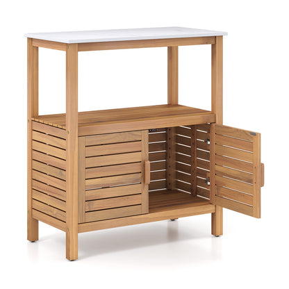 Table de rempotage en bois d'acacia, portes à persiennes, naturel