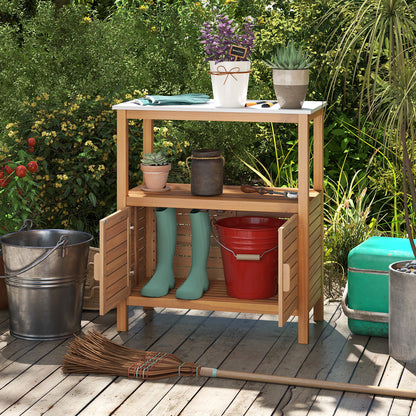 Table de rempotage en bois d'acacia, portes à persiennes, naturel