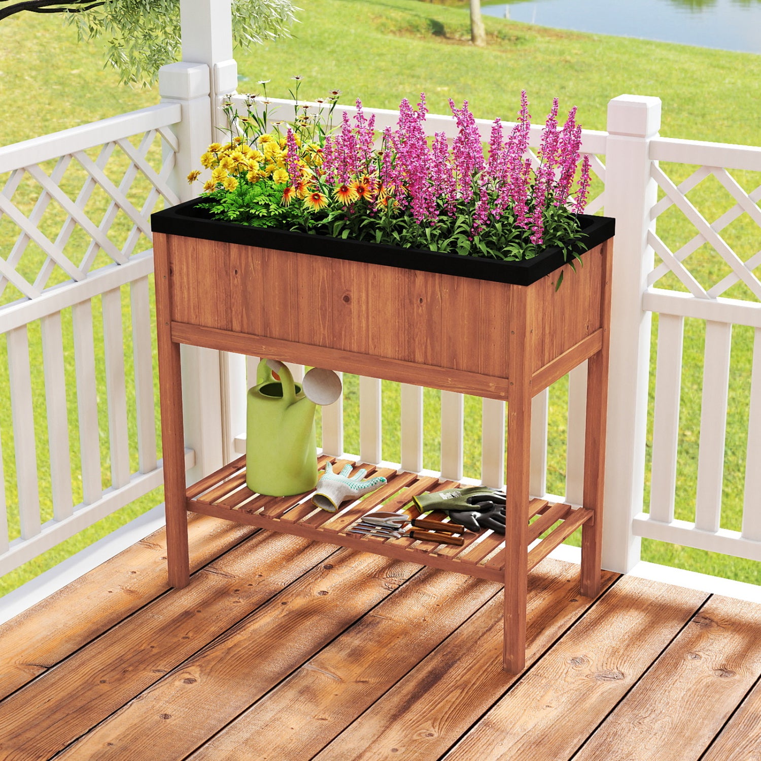 Outdoor Raised Garden Bed, Fir Wood Planter Box With Storage Shelf, Brown Raised Garden Beds at Gallery Canada
