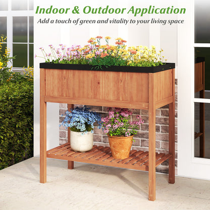 Outdoor Raised Garden Bed, Fir Wood Planter Box With Storage Shelf, Brown Raised Garden Beds at Gallery Canada