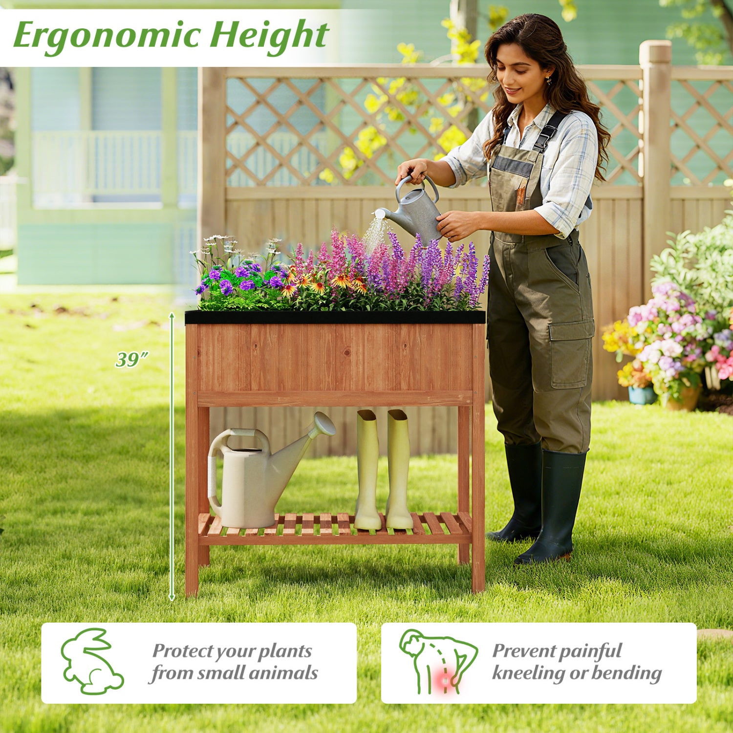 Outdoor Raised Garden Bed, Fir Wood Planter Box With Storage Shelf, Brown Raised Garden Beds at Gallery Canada