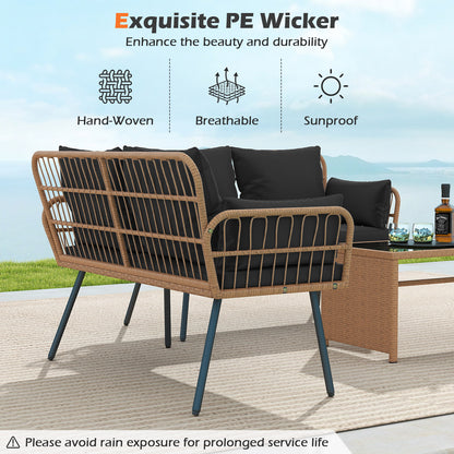 Outdoor Rattan 2-Seat Chair with Seat Back Cushions and Heavy-Duty Metal Legs, Black Outdoor Chaise Lounges at Gallery Canada
