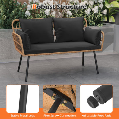 Outdoor Rattan 2-Seat Chair with Seat Back Cushions and Heavy-Duty Metal Legs, Black Outdoor Chaise Lounges at Gallery Canada
