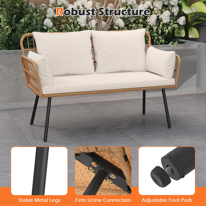 Outdoor Rattan 2-Seat Chair with Seat Back Cushions and Heavy-Duty Metal Legs, Off White Outdoor Chaise Lounges at Gallery Canada