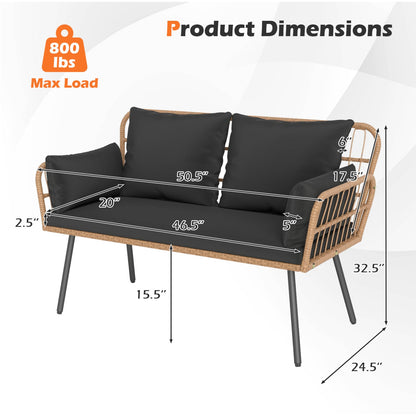Outdoor Rattan 2-Seat Chair with Seat Back Cushions and Heavy-Duty Metal Legs, Black Outdoor Chaise Lounges at Gallery Canada