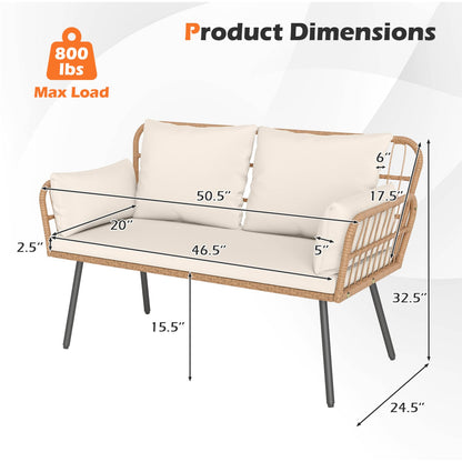 Outdoor Rattan 2-Seat Chair with Seat Back Cushions and Heavy-Duty Metal Legs, Off White Outdoor Chaise Lounges at Gallery Canada