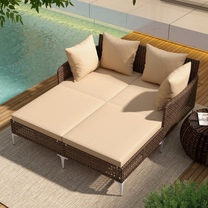 Outdoor Rattan Double Daybed Wicker Chaise Lounge, Brown Outdoor Chaise Lounges at Gallery Canada