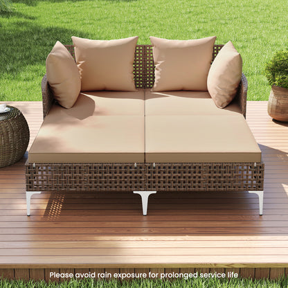 Outdoor Rattan Double Daybed Wicker Chaise Lounge, Brown Outdoor Chaise Lounges at Gallery Canada