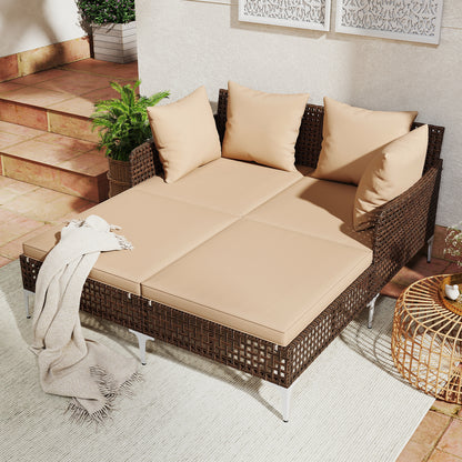 Outdoor Rattan Double Daybed Wicker Chaise Lounge, Brown Outdoor Chaise Lounges at Gallery Canada