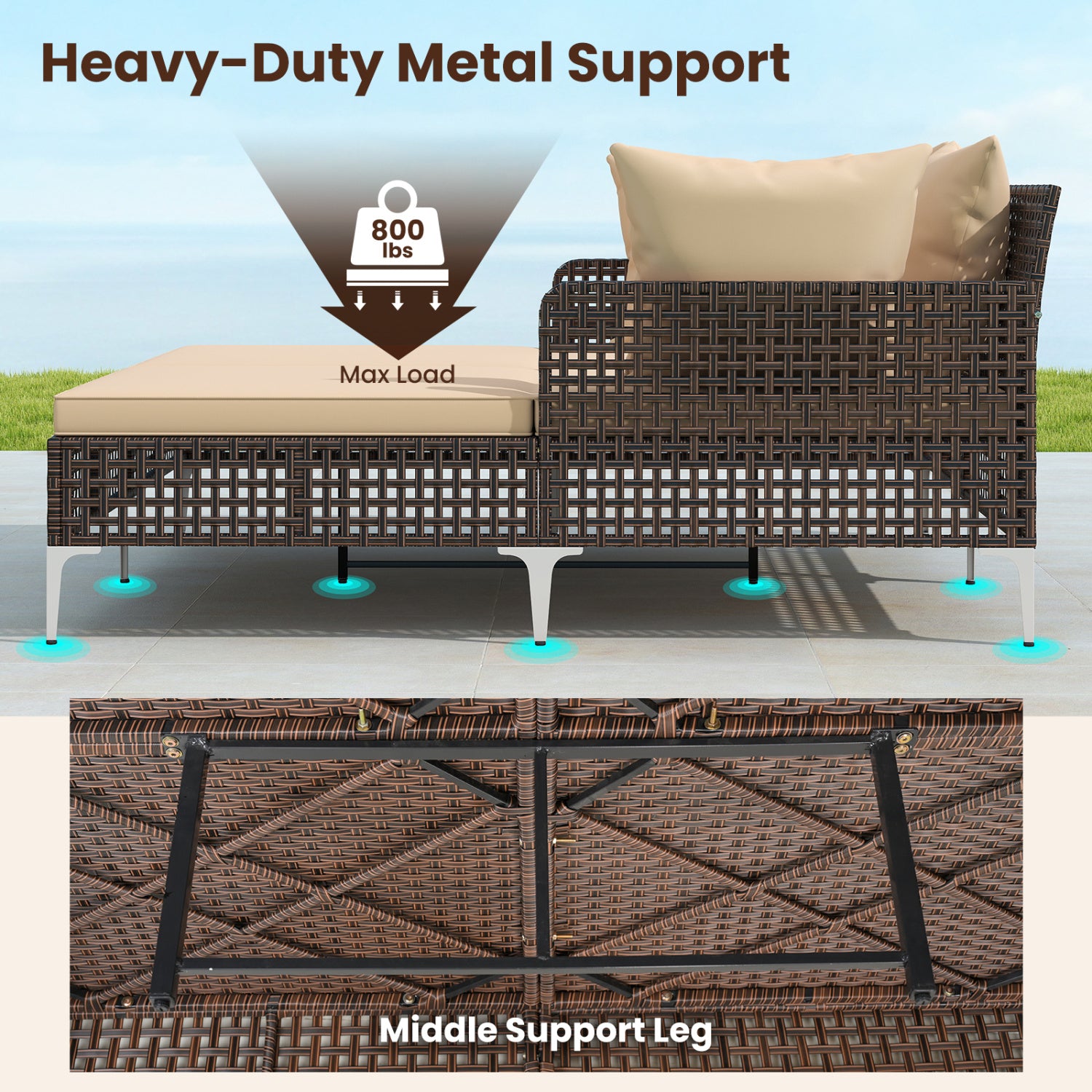 Outdoor Rattan Double Daybed Wicker Chaise Lounge, Brown Outdoor Chaise Lounges at Gallery Canada