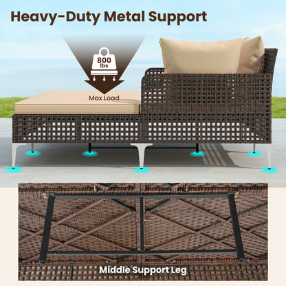 Outdoor Rattan Double Daybed Wicker Chaise Lounge, Brown Outdoor Chaise Lounges at Gallery Canada