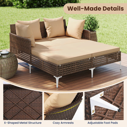 Outdoor Rattan Double Daybed Wicker Chaise Lounge, Brown Outdoor Chaise Lounges at Gallery Canada