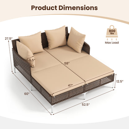 Outdoor Rattan Double Daybed Wicker Chaise Lounge, Brown Outdoor Chaise Lounges at Gallery Canada