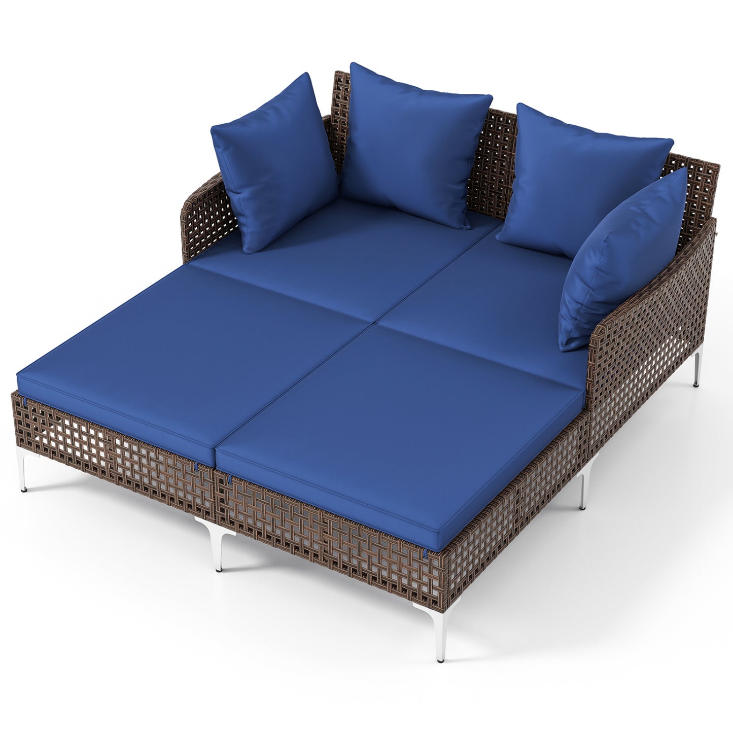 Outdoor Rattan Double Daybed Wicker Chaise Lounge, Navy Outdoor Chaise Lounges at Gallery Canada