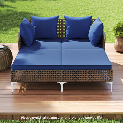 Outdoor Rattan Double Daybed Wicker Chaise Lounge, Navy Outdoor Chaise Lounges at Gallery Canada