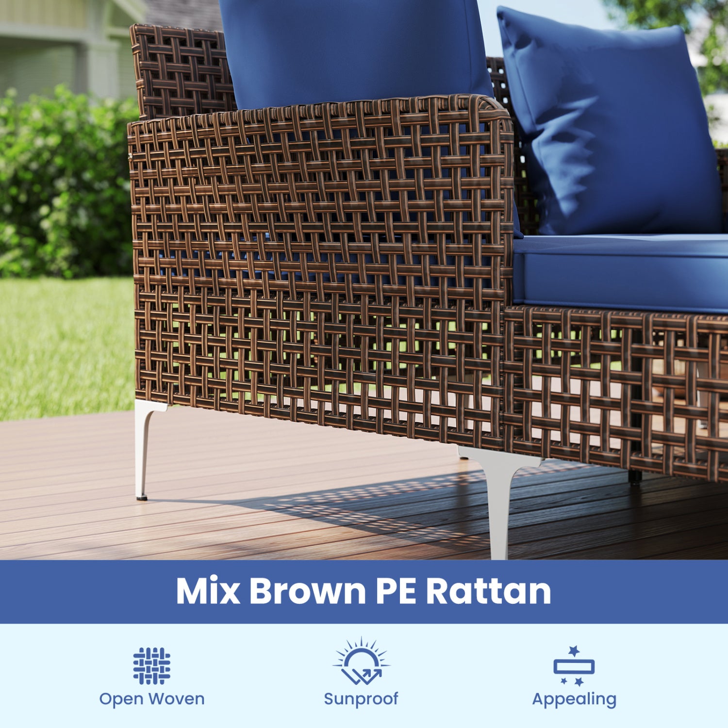 Outdoor Rattan Double Daybed Wicker Chaise Lounge, Navy Outdoor Chaise Lounges at Gallery Canada