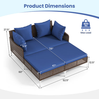 Outdoor Rattan Double Daybed Wicker Chaise Lounge, Navy Outdoor Chaise Lounges at Gallery Canada