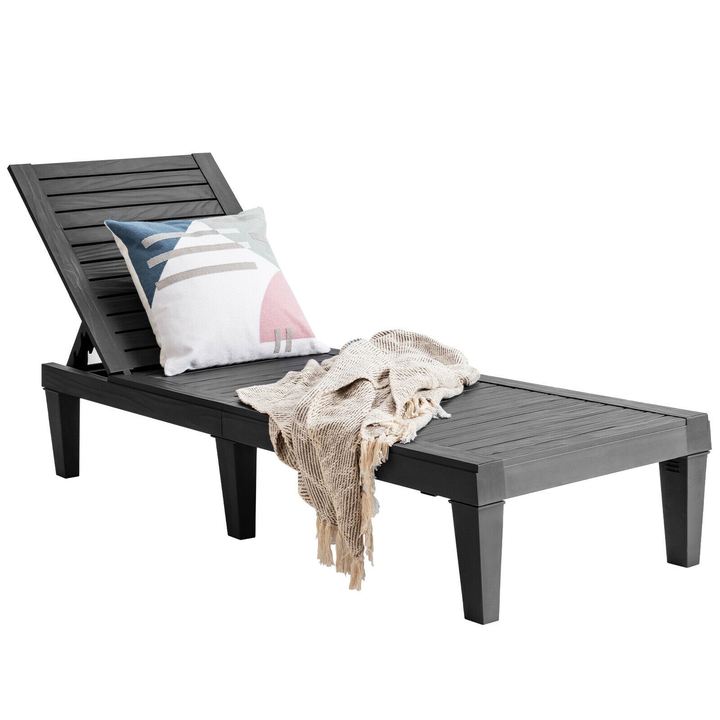 Outdoor Recliner Chair with 5-Position Adjustable Backrest, Black Outdoor Chaise Lounges at Gallery Canada