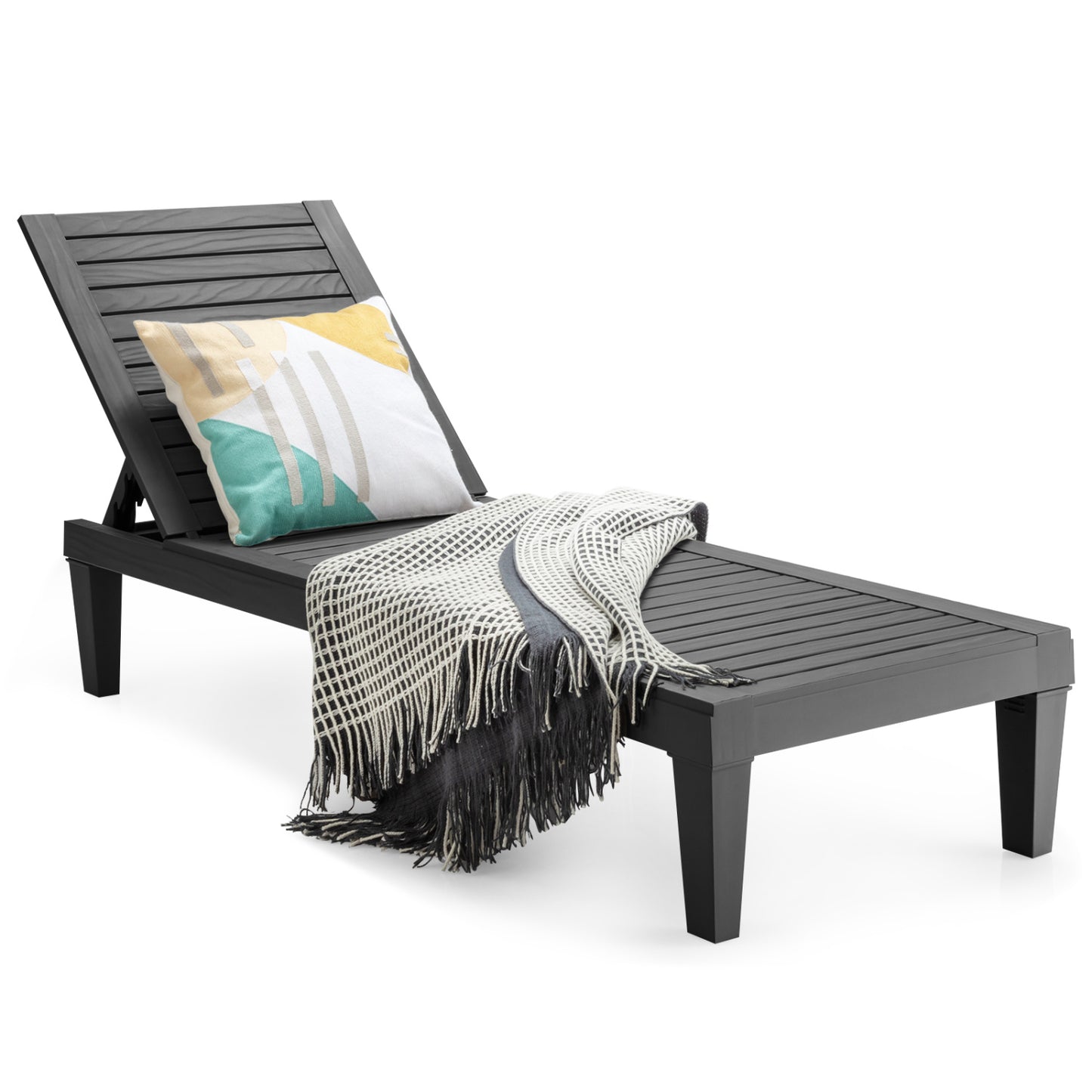 Outdoor Recliner Chair, 5-Position Adjustable Backrest, Black Outdoor Chaise Lounges at Gallery Canada