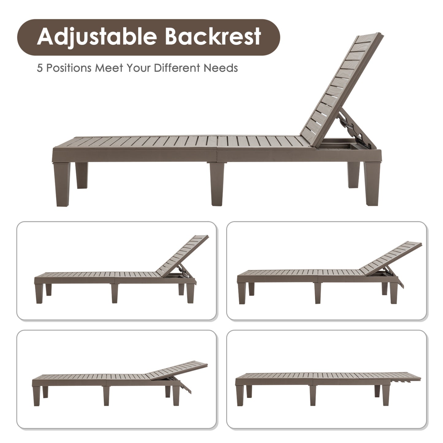 Outdoor Recliner Chair, 5-Position Adjustable Backrest, Brown Outdoor Chaise Lounges at Gallery Canada