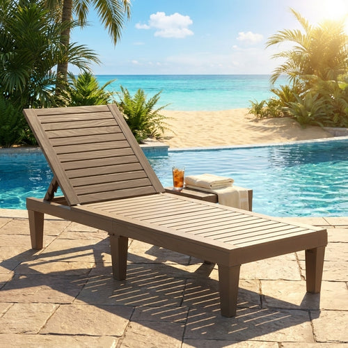 Outdoor Recliner Chair, 5-Position Adjustable Backrest, Brown