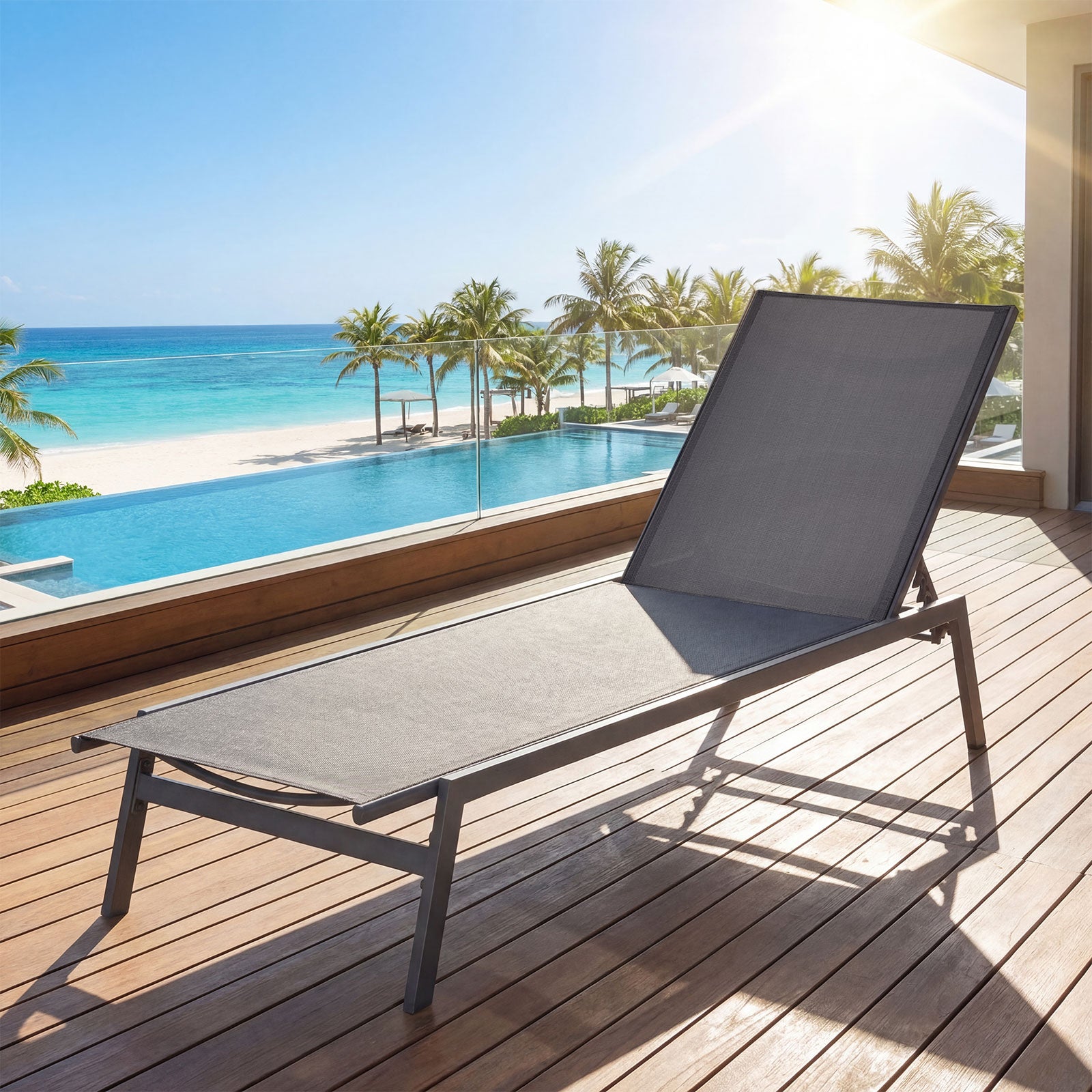 Outdoor Reclining Chaise Lounge Chair, 6-Position Adjustable Back, Gray Outdoor Chaise Lounges at Gallery Canada