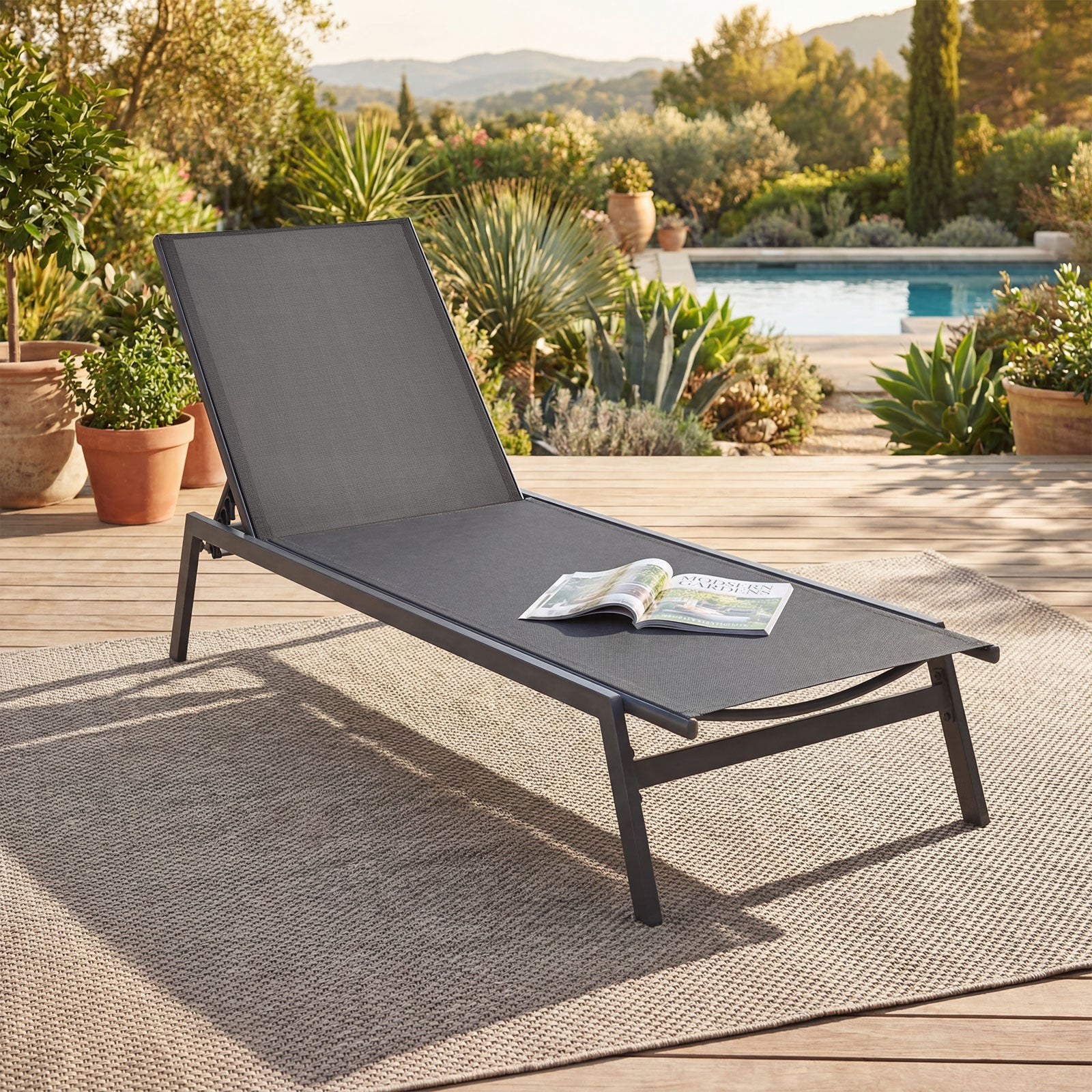 Outdoor Reclining Chaise Lounge Chair, 6-Position Adjustable Back, Gray Outdoor Chaise Lounges at Gallery Canada