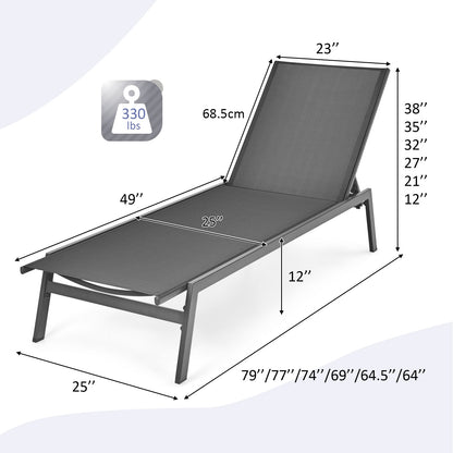 Outdoor Reclining Chaise Lounge Chair, 6-Position Adjustable Back, Gray Outdoor Chaise Lounges at Gallery Canada