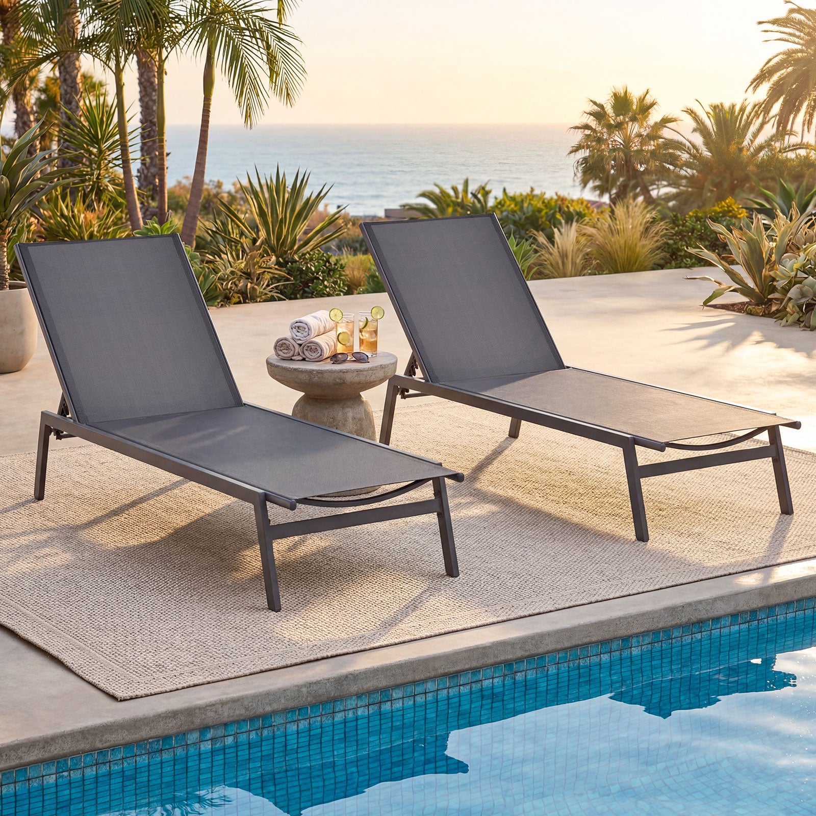 Outdoor Reclining Chaise Lounge Chair, 6-Position Adjustable Back, Gray Outdoor Chaise Lounges at Gallery Canada