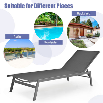 Outdoor Reclining Chaise Lounge Chair, 6-Position Adjustable Back, Gray Outdoor Chaise Lounges at Gallery Canada