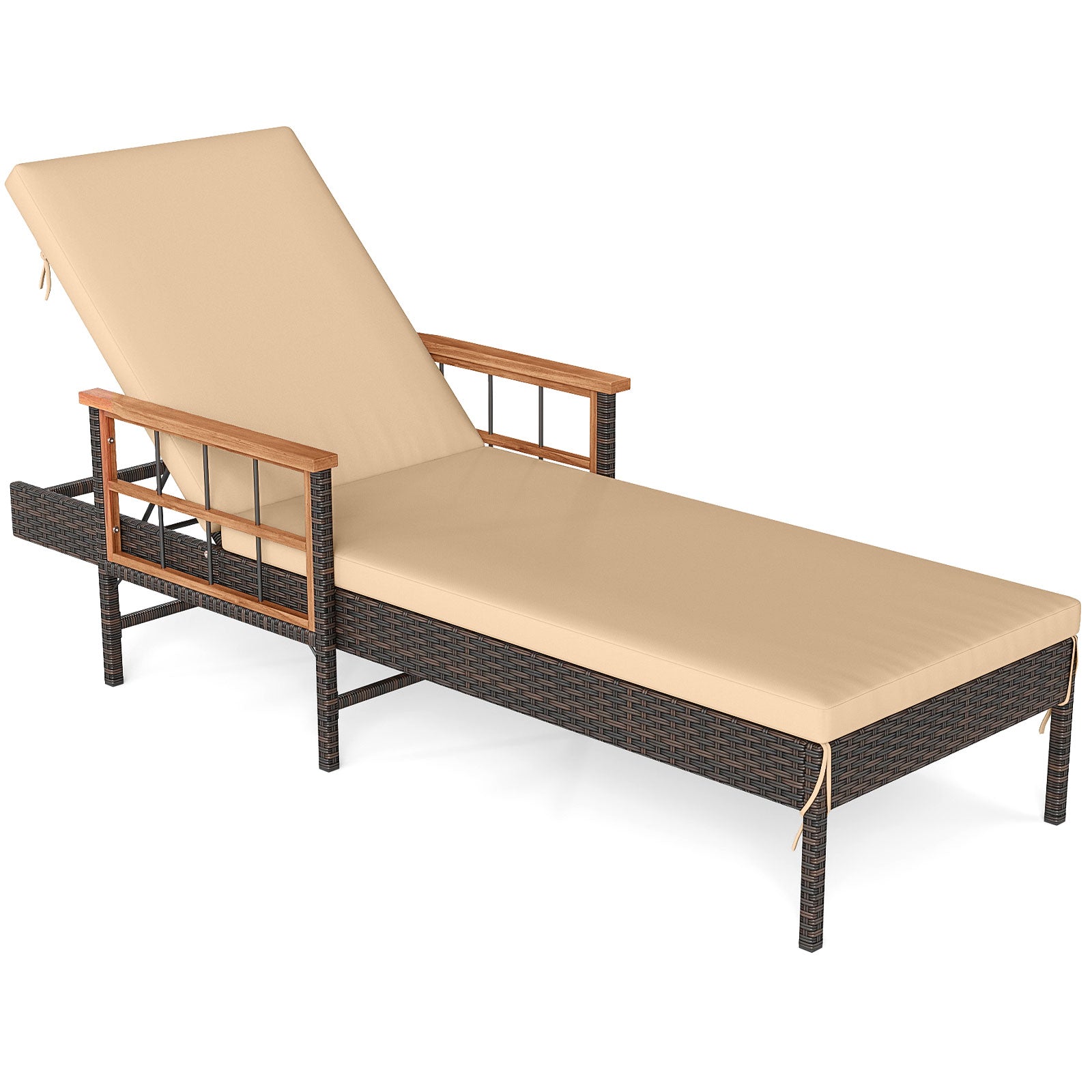 Outdoor Reclining Lounger Chair with 4-Level Adjustable Backrest-WH, Beige Outdoor Chaise Lounges at Gallery Canada