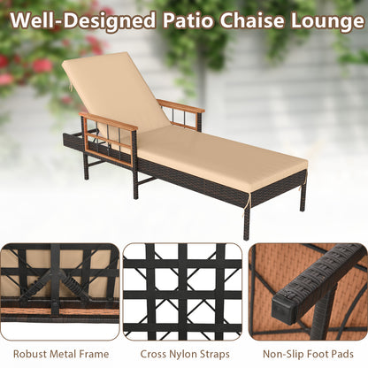 Outdoor Reclining Lounger Chair with 4-Level Adjustable Backrest-WH, Beige Outdoor Chaise Lounges at Gallery Canada