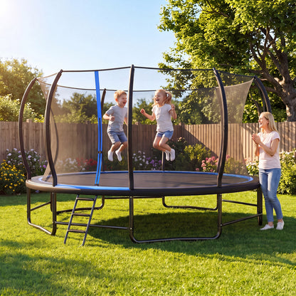 Trampoline extérieur rond géant avec filet d'enceinte, bleu