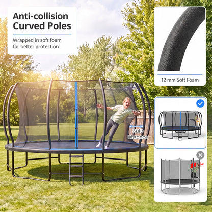 Trampoline extérieur rond géant avec filet d'enceinte, bleu
