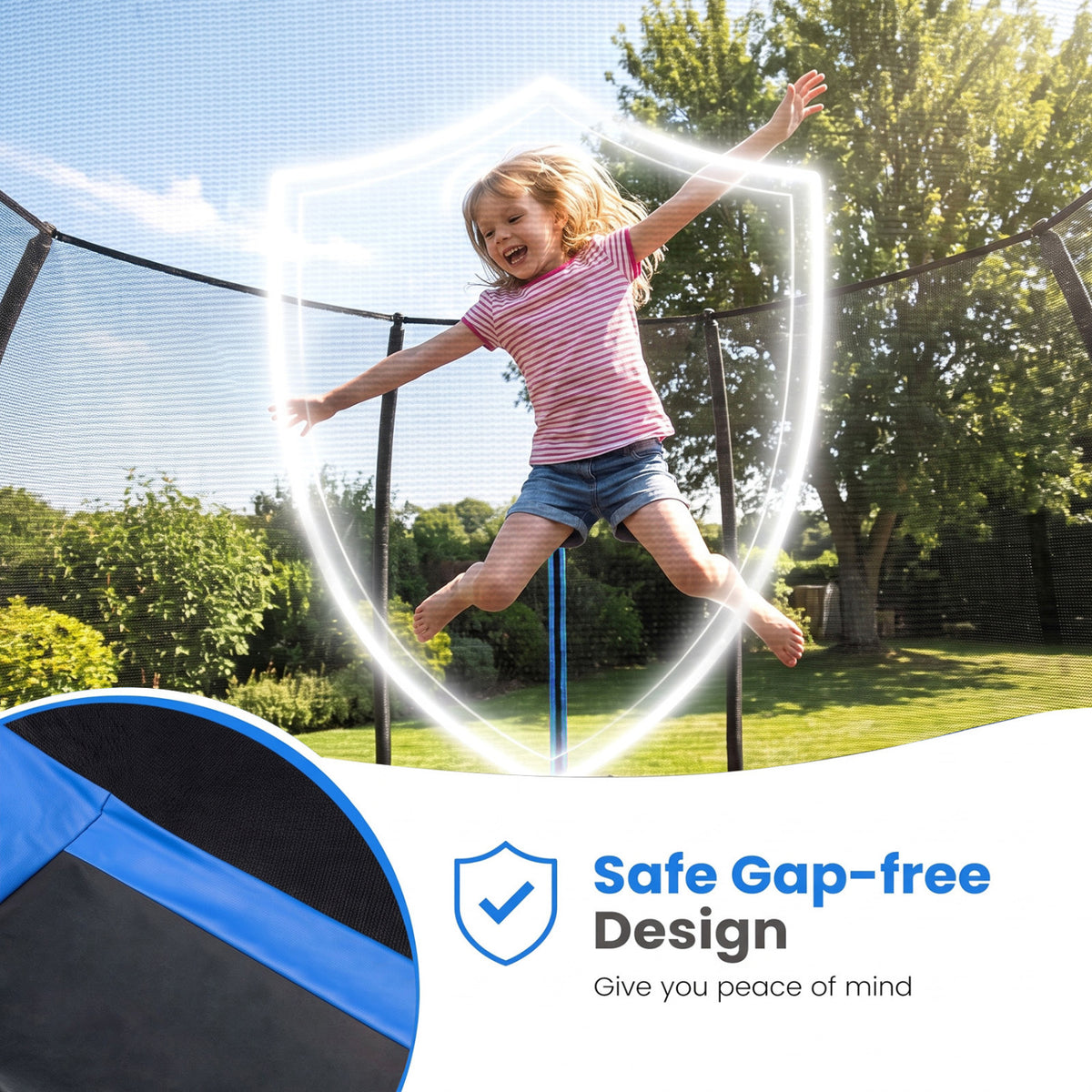 Trampoline extérieur rond géant avec filet d'enceinte, bleu
