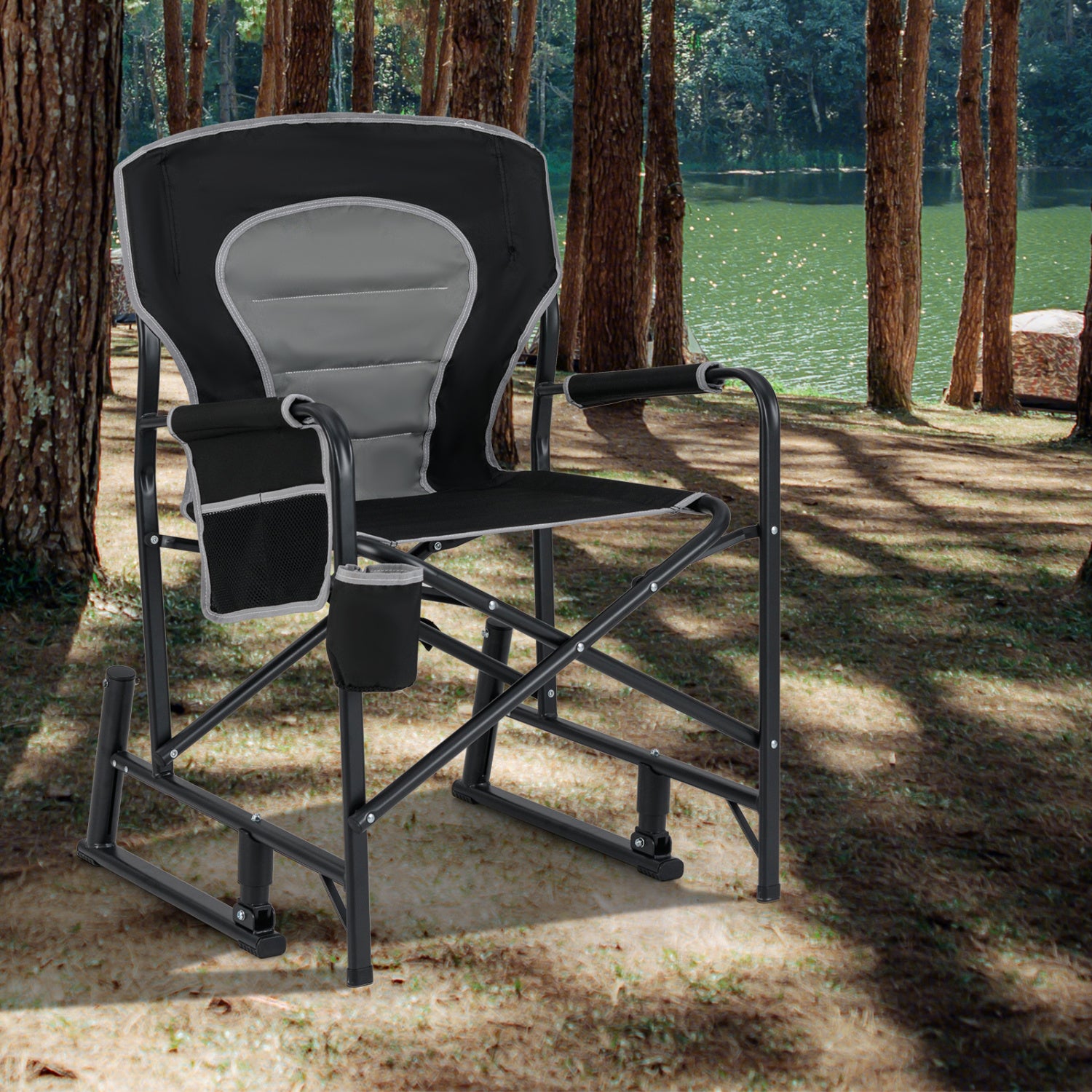 Outdoor Rocker Camping Chair, Dual Springs, Padded Back, Black Camping Furniture at Gallery Canada